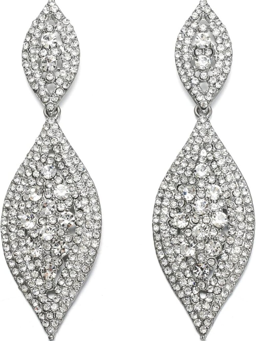 Elegant Rhinestone Crystal Bridal Drop Dangle Earrings - Wedding Jewelry, 2 Leaf